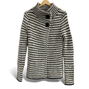 Krimson Klover Black and Cream Herringbone Knitted Buttoned Cardigan
